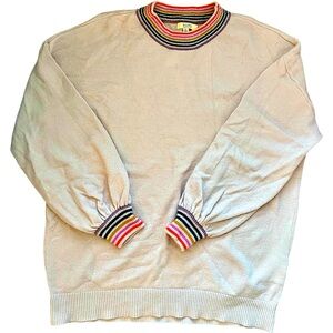 Kori America Rainbow Cream Oversized Sweater, Size M Baggy Colorful Crew neck